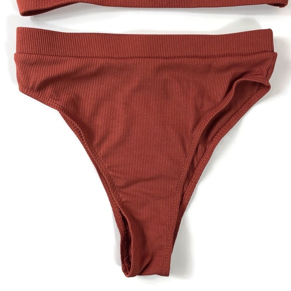 Matte Collection Swimwear Orion Burgundy/Brown Ribbed 2 Piece Set - Picture 5 of 12